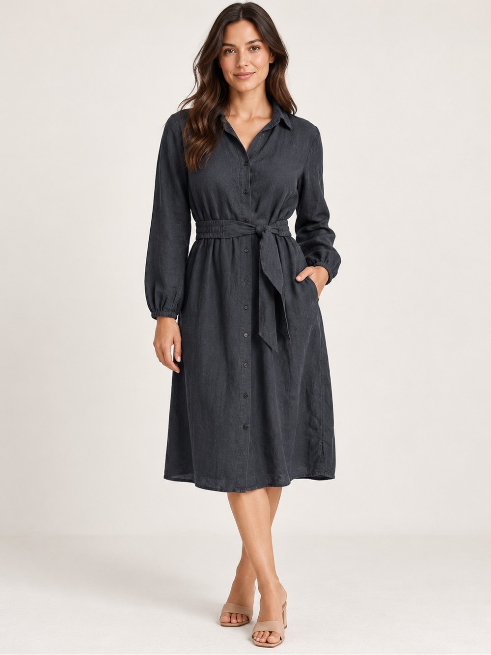 Lilly Pulitzer Black 100% Linen Belted Shirt Dress Size 10 NWT